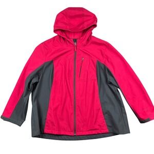 FREE TECH Jacket Womens 3X Pink Gray Hooded Zip Up Outerwear Y2K Vintage